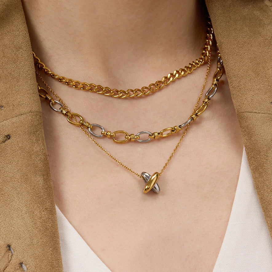 8K Gold Plated Pendant Classic, Two Tone X Cross, Link Chain