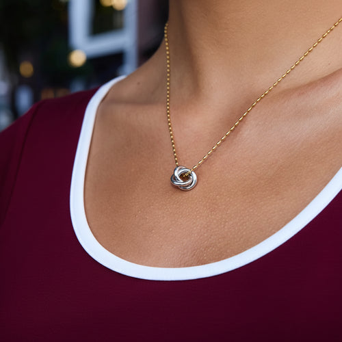 Load image 1 in gallery view. Two Tone Charm Necklace Cross Ring Beads Chain Clasps Jewelry