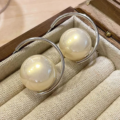 Load image 1 in gallery view. C-Shaped Pearl Earrings for Women Girls, Silver Plated, Gold Plated
