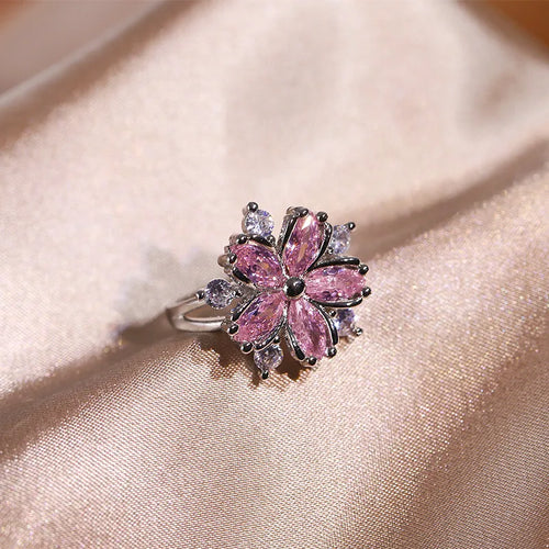 Load image 1 in gallery view. Pink Zircon Flower Shape Necklaces Set For Women Platinum Plated