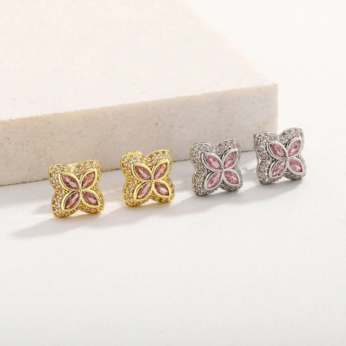 Load image 1 in gallery view. Clover Stud Earrings Iced Out ZIRCON Pink White Green Black