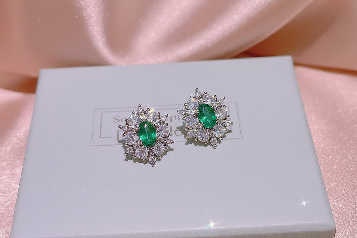 Flower Shape Green Zircon Platinum Plated Trendy Bridal Jewelry Set