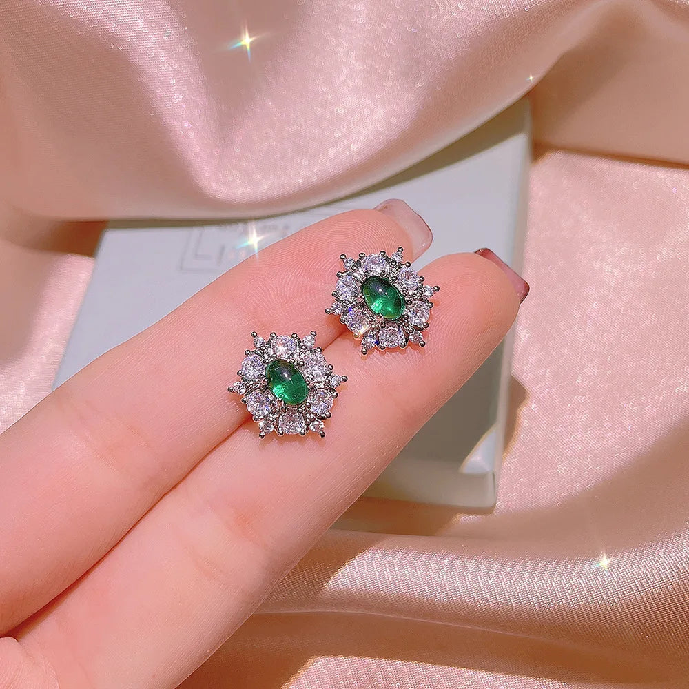 Flower Shape Green Zircon Platinum Plated Trendy Bridal Jewelry Set