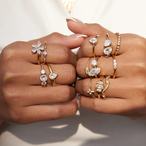 Load image 1 in gallery view. 18K Gold Plated White Zirconia Multi Style Rings