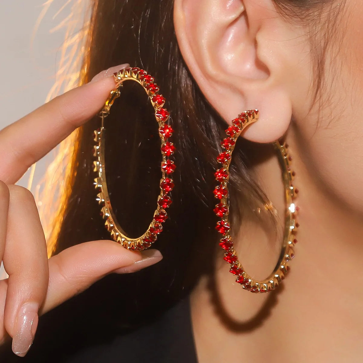 Crystal Large Earrings Black, Red, White, Gold Drop Ear for Women Simple And Stylish
