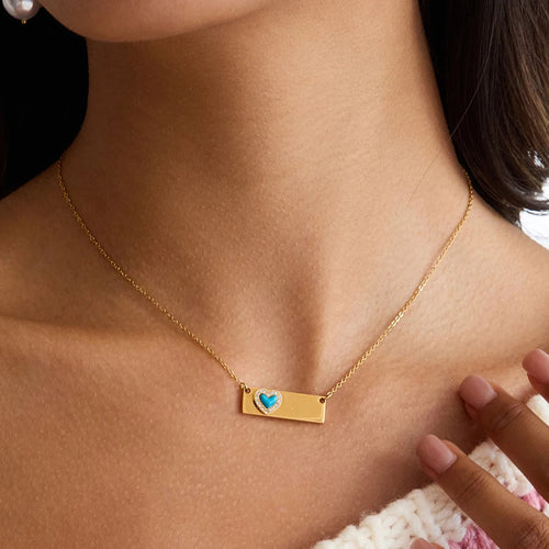 Load image 1 in gallery view. 18K Gold Plated Classic White Rhinestone Blue Turquoise Heart Pendant Necklace