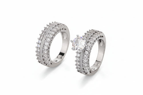 Load image 1 in gallery view. Platinum Plated Two-piece Ring with CZ for Wedding Gift