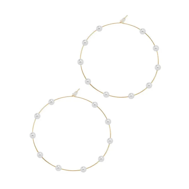 Large Silver And Gold Plated Pearl Hoop Earrings