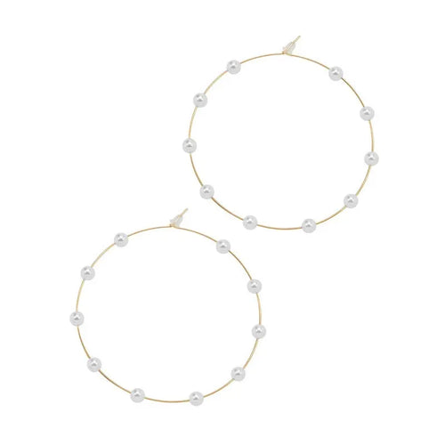 Load image 1 in gallery view. Large Silver And Gold Plated Pearl Hoop Earrings