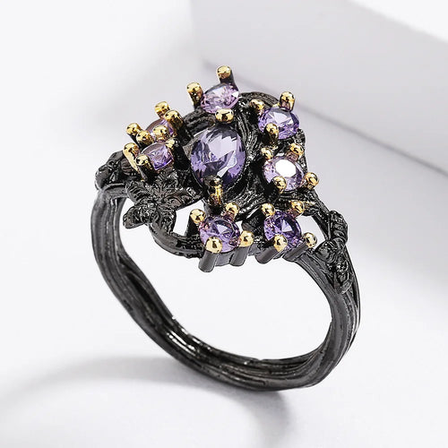 Load image 1 in gallery view. Antique Jewelry Black Plated Purple Zircon Hollowed Out Ring for Women