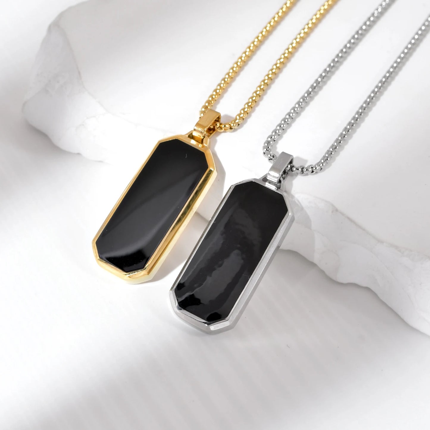 18K Gold Stainless Steel Luxury Vintage Long Bar Pendant Necklace for Men