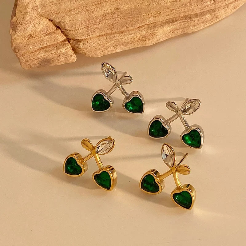 Gold Plated Stud Zircon Earrings Heart shaped Zircon