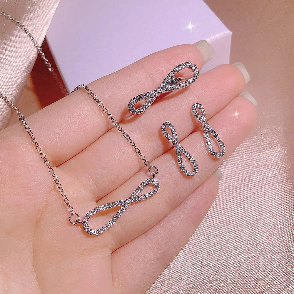 Platinum Plated Zircon Necklace Set for Women
