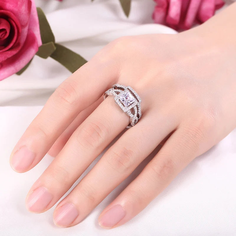 Platinum Plated Fashion  Couple Jewelry Ring Set