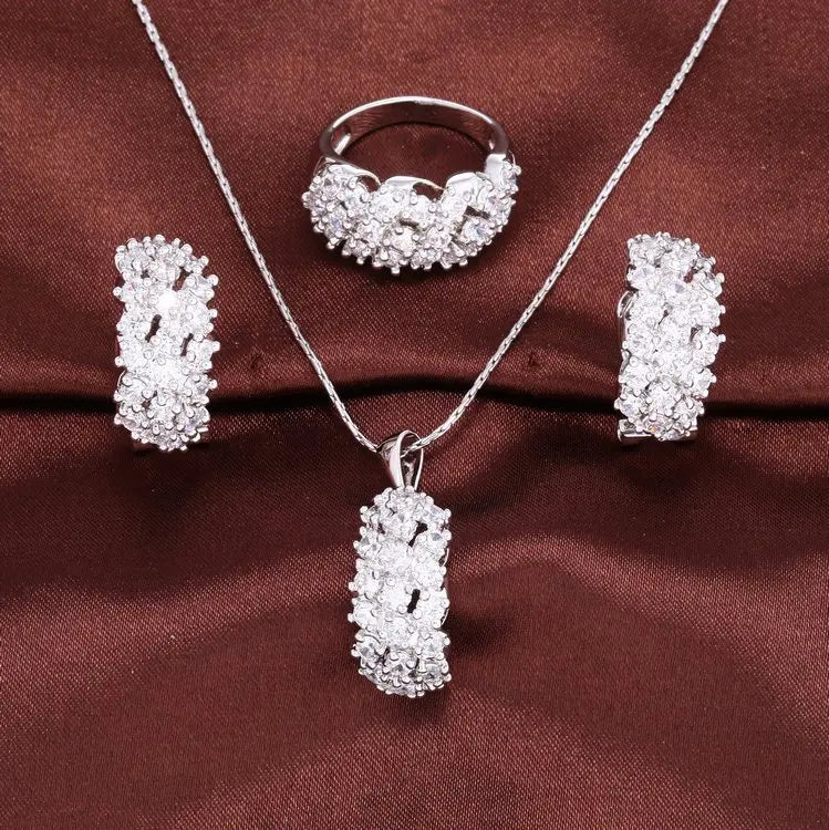 18k Gold Plated Cubic Zirconia Rings Earring Necklaces Jewelry Sets in 4 Colors Gold, White, Purple, Champagne