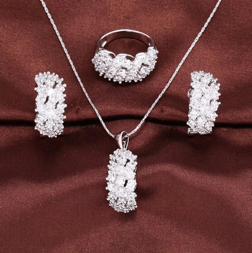 Load image 1 in gallery view. 18k Gold Plated Cubic Zirconia Rings Earring Necklaces Jewelry Sets in 4 Colors Gold, White, Purple, Champagne