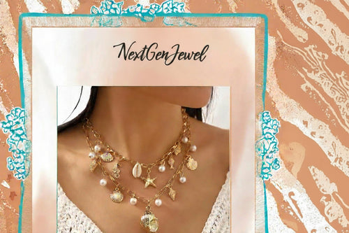 Load image 1 in gallery view. Layered Pearl Necklace with Gold Ocean Starfish Shell Tassel Beach Pendant for Women