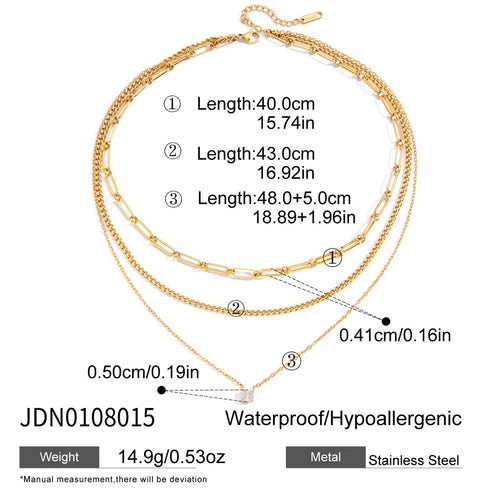 Load image 1 in gallery view. Three Layers Cuban Paper Clip O Shape Chain CZ Cubic Zircon Necklace