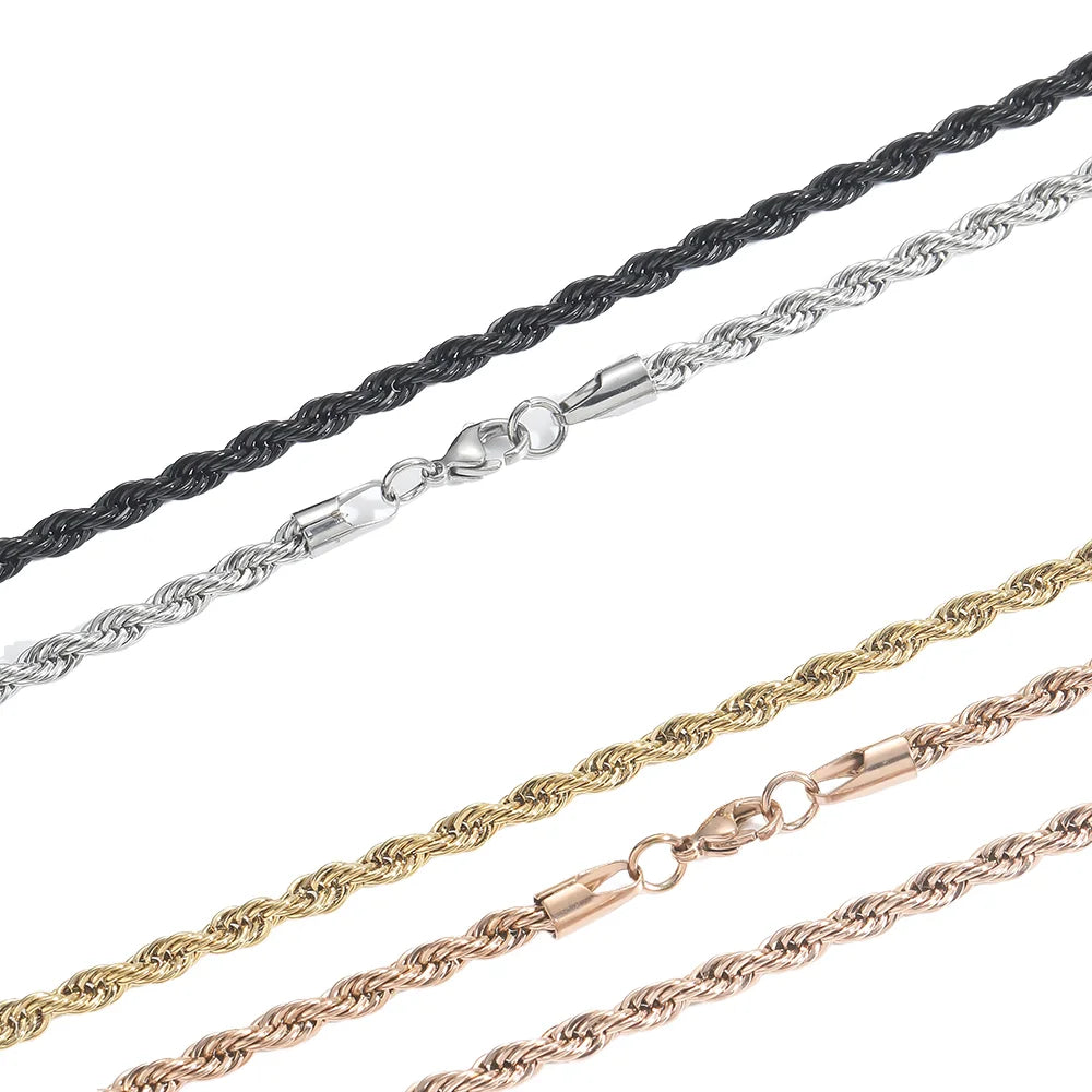 20 inch Customized Stainless Steel Link Chain for Men & Women 4mm-7mm Waterproof Gold Plated Wheat Necklace Imitation Pearl