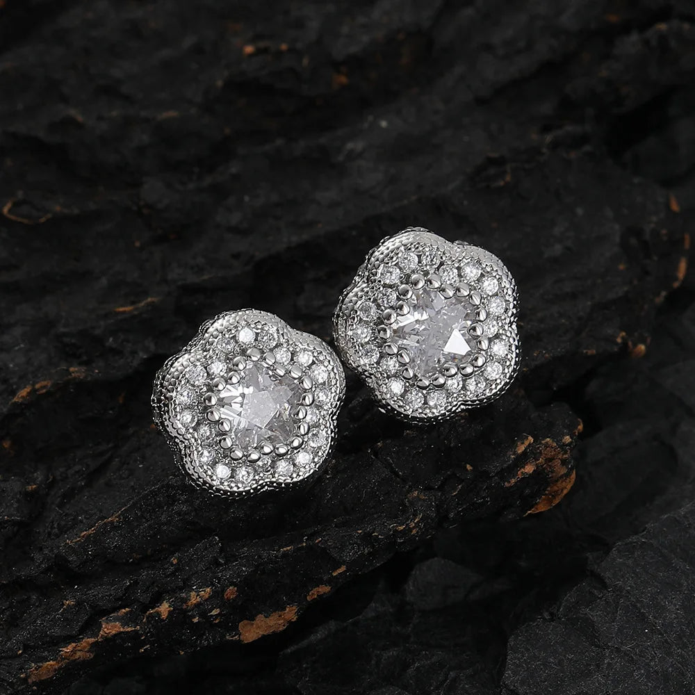 Camellia Earrings  Rectangular Zircon Stud Earrings Women Anniversary