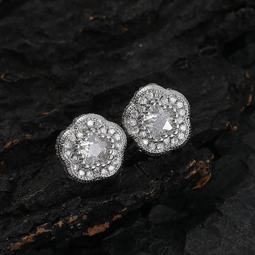 Load image 1 in gallery view. Camellia Earrings  Rectangular Zircon Stud Earrings Women Anniversary