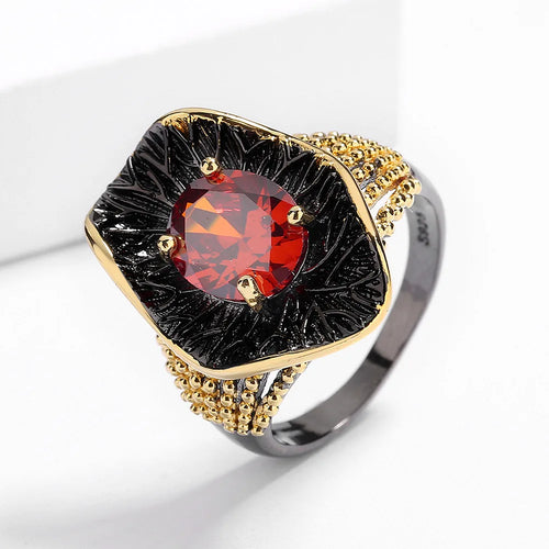 Load image 1 in gallery view. Vintage Court Style Oval Red Zirconia Antique Ring for Women