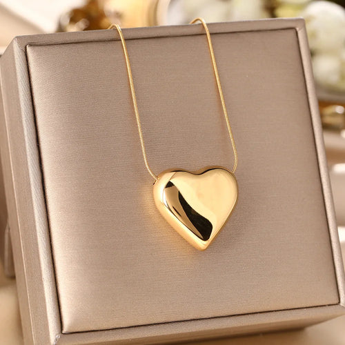 Load image 1 in gallery view. Gold Plated Stainless Steel Rose Women Heart Pendant Necklace