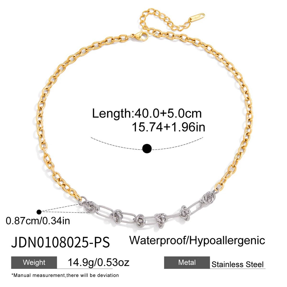 Waterproof Anti Tarnish Two Tone Gold Plating O Chain Silver Thread Knot Shape Two Tone Necklace