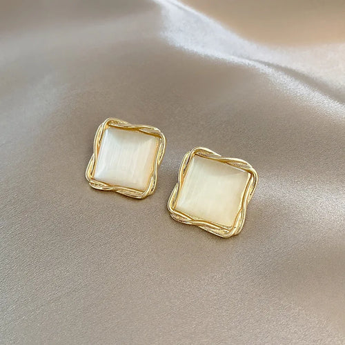 Load image 1 in gallery view. Gold Plated Square Stud Earrings, Trendy Geometric Jewelry