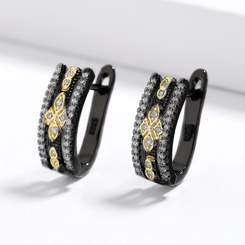 Load image 1 in gallery view. Vintage Antique Black Rhodium Plated Zircon Stud Earrings for Women Geometric Shape
