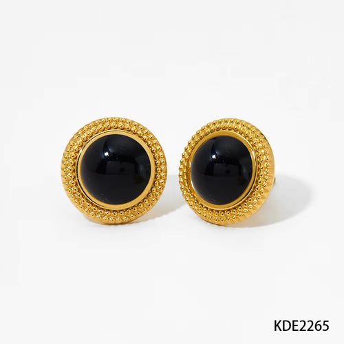 Load image 1 in gallery view. Gold Plated  Vintage Stud Earrings with Natural Stone Ball Design Waterproof