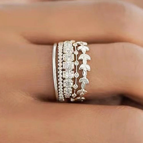 Load image 1 in gallery view. Geometric Design Zircon Silver/Gold Plated 5Pcs Sets