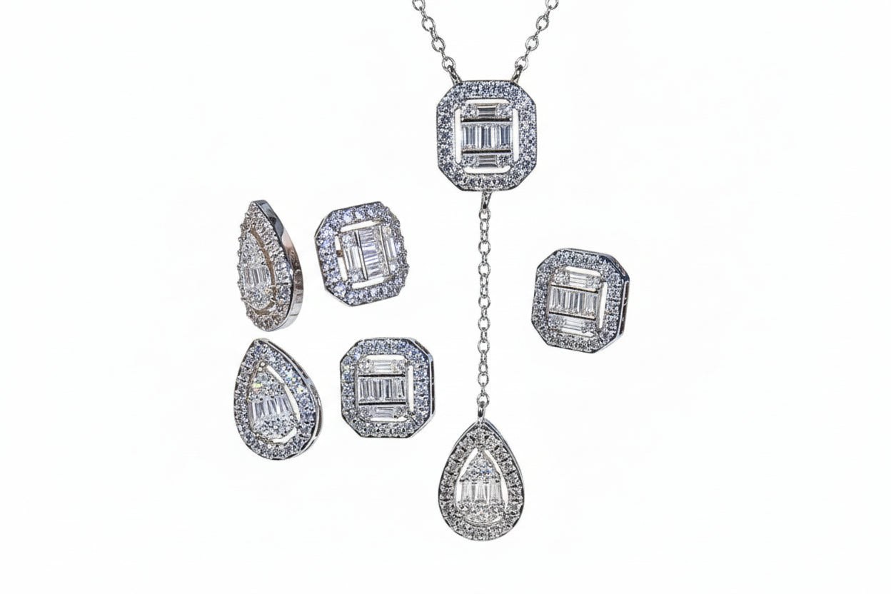 Zircon Platinum Plated Jewelry Set Necklace, Earrings and Ring