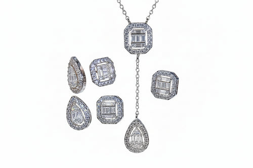 Load image 1 in gallery view. Zircon Platinum Plated Jewelry Set Necklace, Earrings and Ring