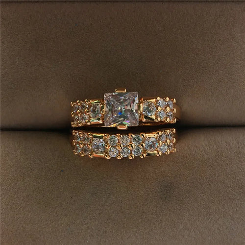 Load image 1 in gallery view. Gold Plated Wedding Rings Set with Clear Zircon