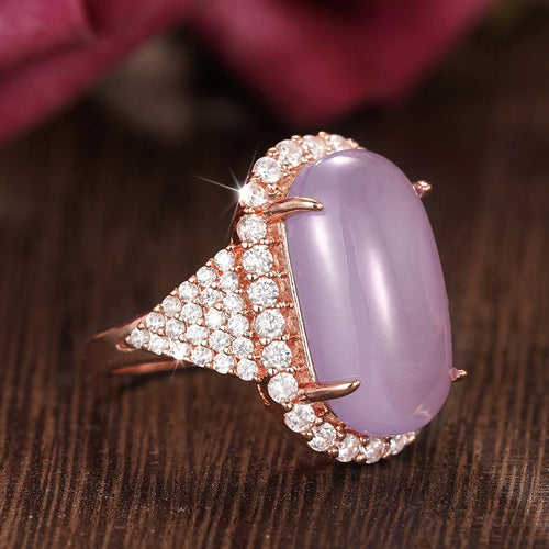 Load image 1 in gallery view. Oval Shaped Purple Rose Gold Plated Resin Rings Zircon Rings