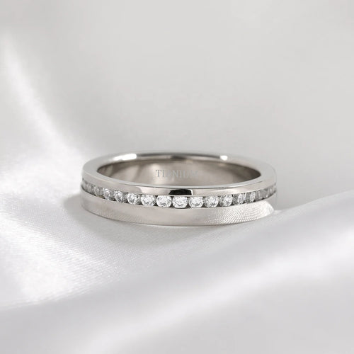 Load image 1 in gallery view. 4mm Silver Full Eternity Cubic Zirconia Titanium Ring for Engagement Promise Gift Band for Women