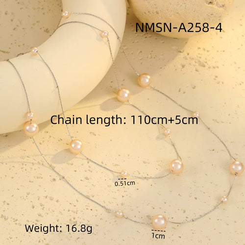 Load image 1 in gallery view. Gold Stainless Steel Pearl Beaded Necklace, Double Layer Chains