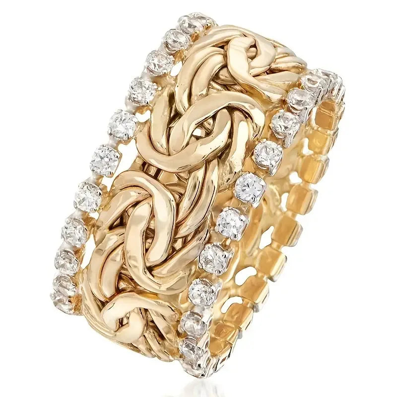 Winding Twist Design Round Cubic Zirconia Wide Ring