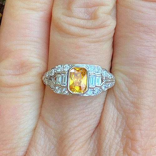 Load image 1 in gallery view. Silver Plated Dazzling Yellow Crystal Cubic Zirconia Engagement Wedding  Rings for Women