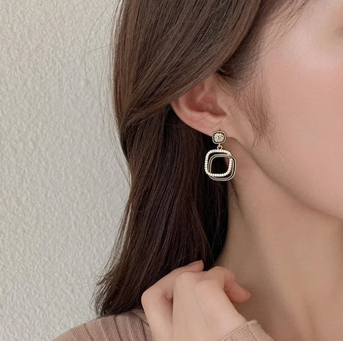 Load image 1 in gallery view. Gold Plated Square Folded Geometry Rhinestone Pendant Earrings for Women