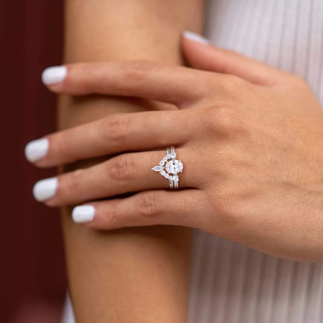 Copper Ring Oval Cut Cubic Zirconia Curved CZ Engagement Stackable Rings