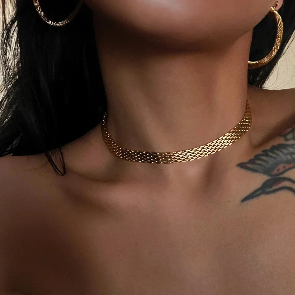 18k Gold Plated for Women Minimalism Choker Link Chain Necklace Waterproof