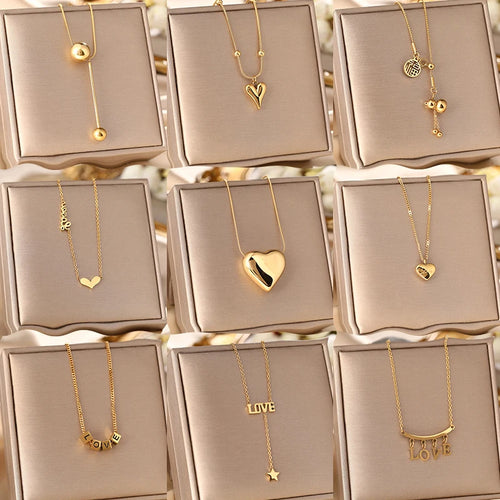 Load image 1 in gallery view. Gold Plated Stainless Steel Rose Women Heart Pendant Necklace