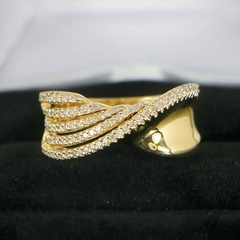 Gold Plated Custom Twist Cubic Zirconia Rings for Women Engagement