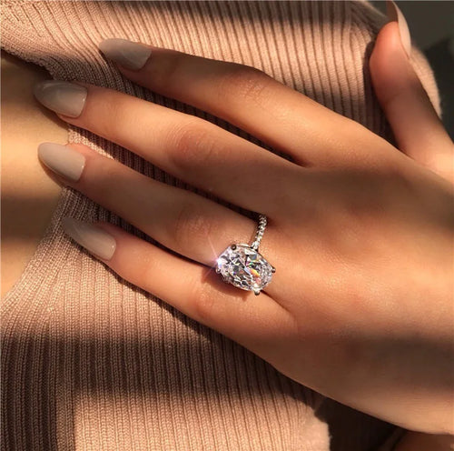 Load image 1 in gallery view. Geometric Shape 3A Zircon Wedding Rings Platinum Plated