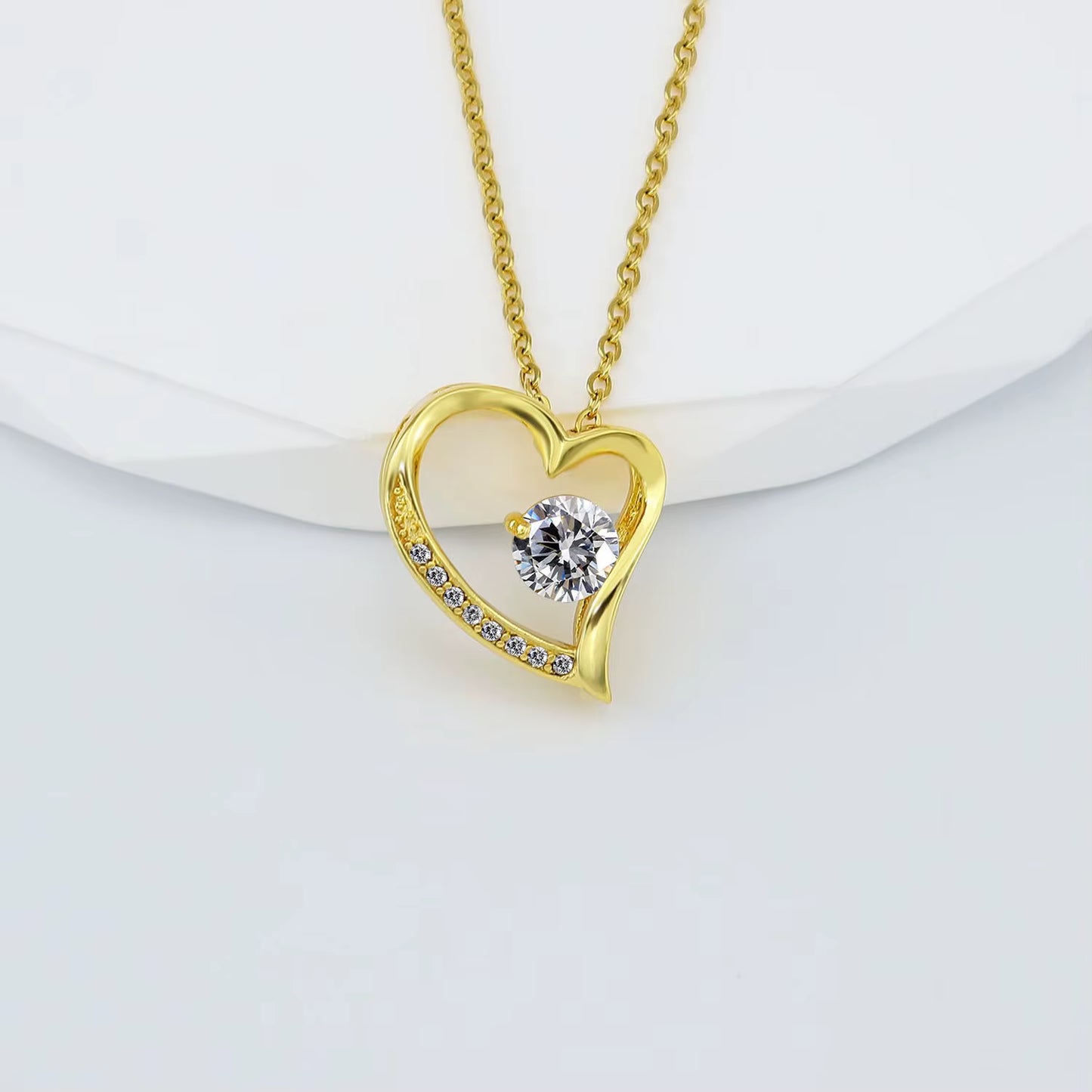 Minimalist 14K Gold Plated Diamond Necklace Love Heart Pendant