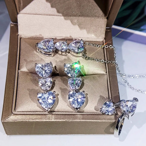 Load image 1 in gallery view. Heart Shape 3A Zircon Platinum Plated set Necklace, Earrings and Ring