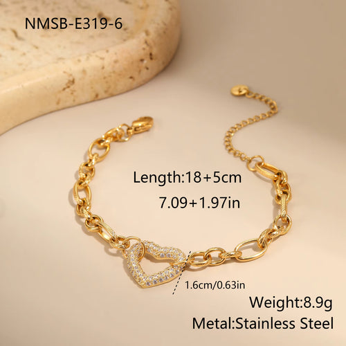 Load image 1 in gallery view. Heart Shape Zircon Bracelet Gold Plated Stainless Steel Fashion Jewelry