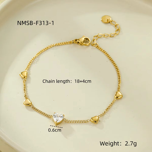 Load image 1 in gallery view. Heart Zircon Charm 18K Gold Plated Stainless Steel Tennis Bracelet